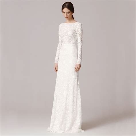 fw vintage lace long sleeves sheath wedding dresses  scoop