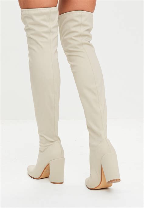 missguided cream neoprene   knee boots  natural lyst