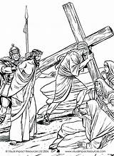 Crucifixion Crucifiction Sermons4kids Resurrection Ascension Draagt Kruis Jezus Afkomstig sketch template