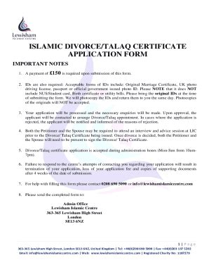 fillable  islamic divorcetalaq certificate application form fax