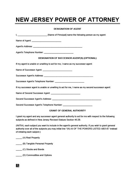 jersey power  attorney forms  word