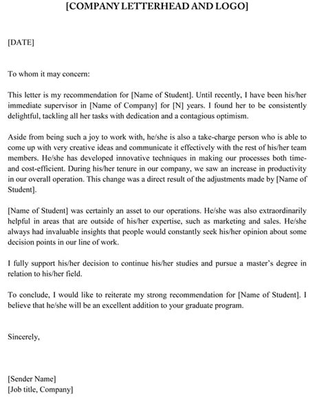 letter  recommendation  masters  letter template collection