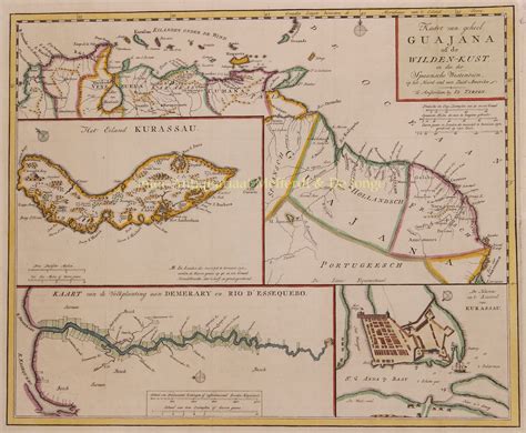 map curacao original engraving antique  century print