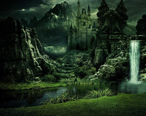 fantasy castle  waterfall  andrea surajbally