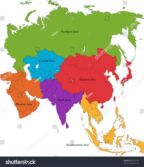 colorful asia map  regions  shutterstock