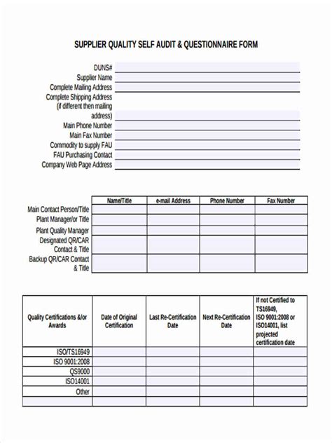 supplier questionnaire forms   ms word excel