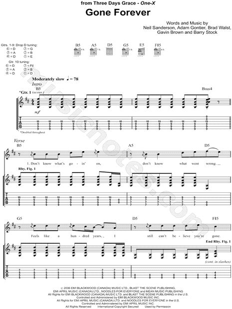 Three Days Grace Gone Forever Chords Easy Guitar Chord