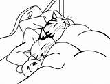 Coloring Sleeping Bed Cats Cat Categories sketch template
