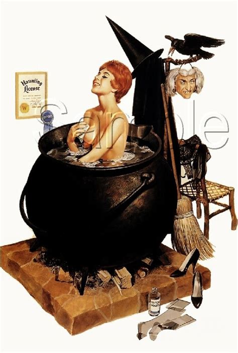 Vintage Witch Pin Up Girl Bubble Bath Cauldron Mask Wicca