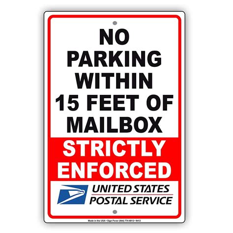 parking   feet  mailbox strictly enforced ups notice caution warning metal aluminum
