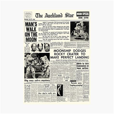 historic moon landing newspaper headlines photographic print