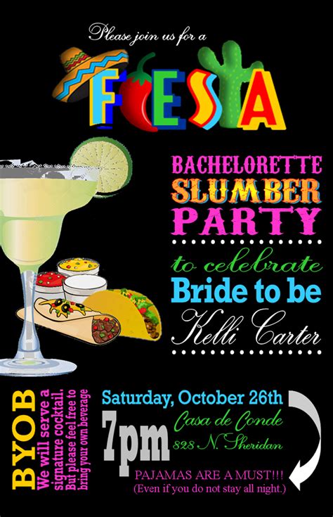 fiesta bachelorette slumber party invitation with images
