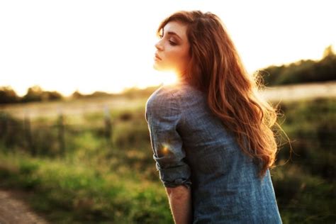 women sunlight long hair shirt redhead freckles sunset women outdoors depth of field hd