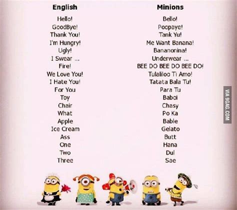 idioma minions  minion words minions language minions