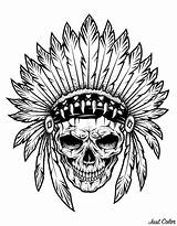 Skull Coloring Tattoo Pages Indian Chief Tattoos Adults Drawings Adult Tatoo Printable Color Native Drawing American Print Men Designs Totenkopf sketch template