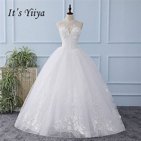 It S Yiiya High Collar Sex Illusion Wedding Dress Lace Up