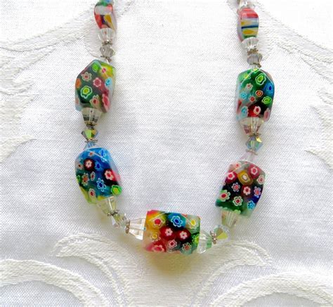 Vintage Millefiori Necklace Chunky Art Glass Murano Bead Necklace
