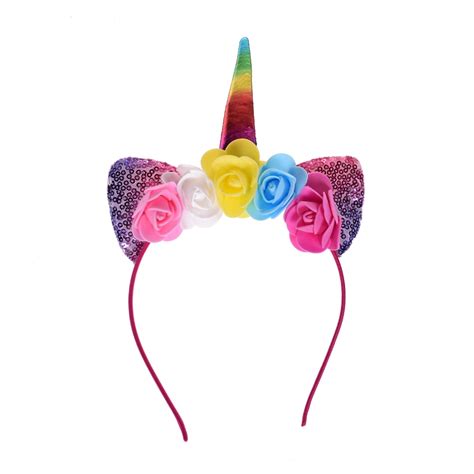unicorn headband shiny unicorn horn ears flower headdress  kids