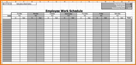 employee weekly schedule template    weekly employee work