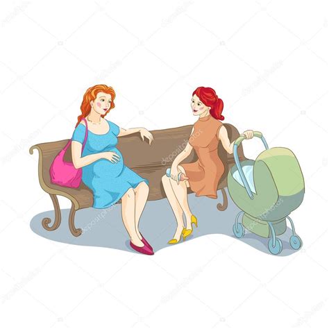 Two Women Talking Sitting On Bench ⬇ Vector Image By © Katbuslaeva