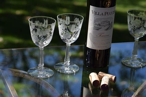 vintage etched wine glasses set of 6 elegant 4 oz vintage wine