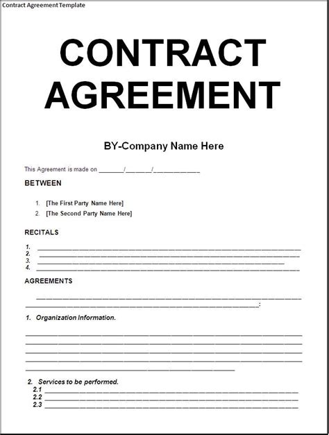 blank contract agreement form sample  company