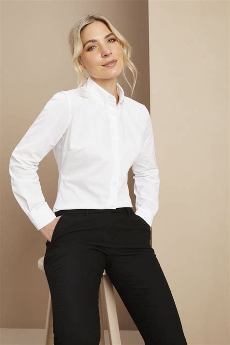 Women S Long Sleeve Button Down Collar Shirt White Shop All Workwear