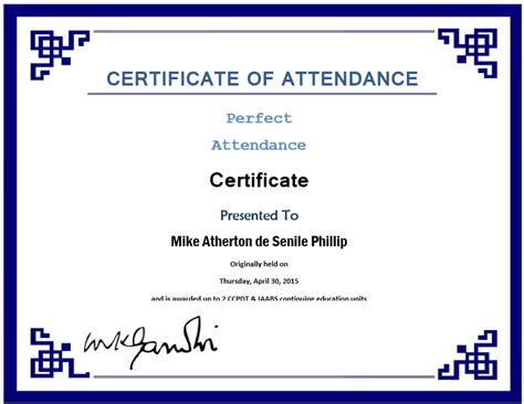 sample perfect attendance certificate templates printable samples