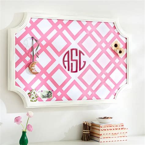 scallop framed monogram pinboard ribbon geo bright pink wall