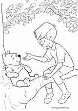 Pooh Winnie Robin Coloring Christopher Pages Colouring Tree Printable Book Disney Color Drawing Sitting Para Sheets Drawings Print Kids Colorir sketch template