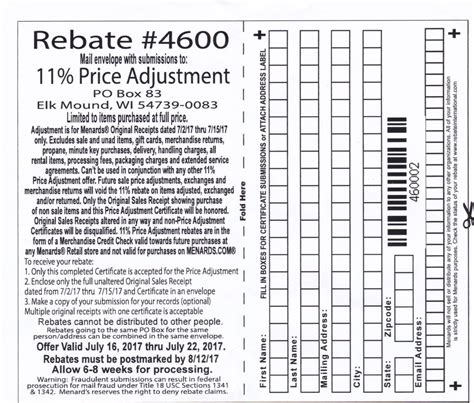 menards price adjustment rebate form november  printable