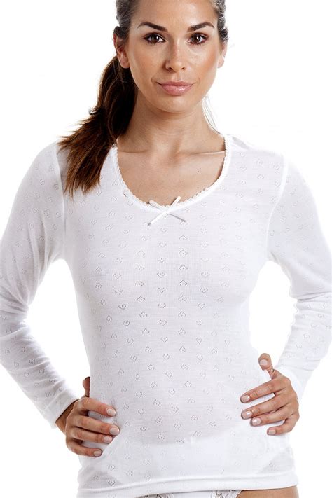womens camille lace  neckline long sleeved womens thermal vest