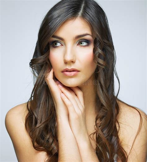 Woman Face Close Up Beauty Portrait Girl With Long Hair Lookin Stock