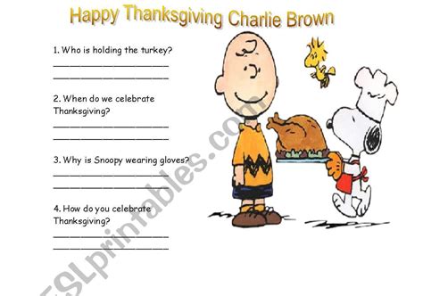 happy thanksgiving charlie brown esl worksheet  hschneider