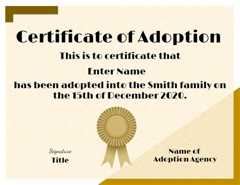 adoption certificate template customize