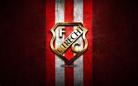 wallpapers fc utrecht golden logo eredivisie red metal background football utrecht