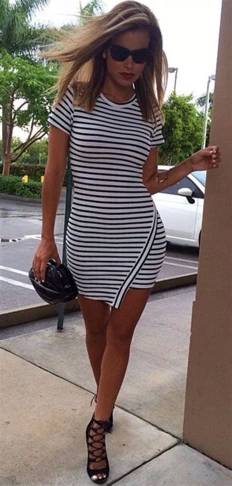 striped asymmetric bodycon dress lookbook store