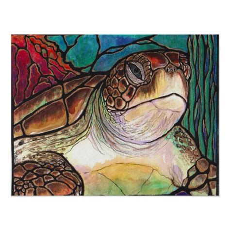 sea turtle stained glass style fine art prints zazzlecom