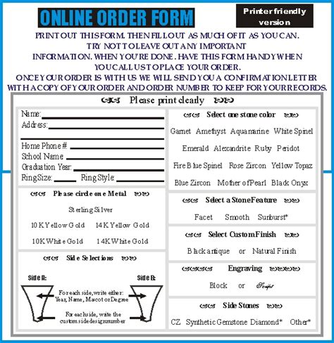 Class Ring Order Form