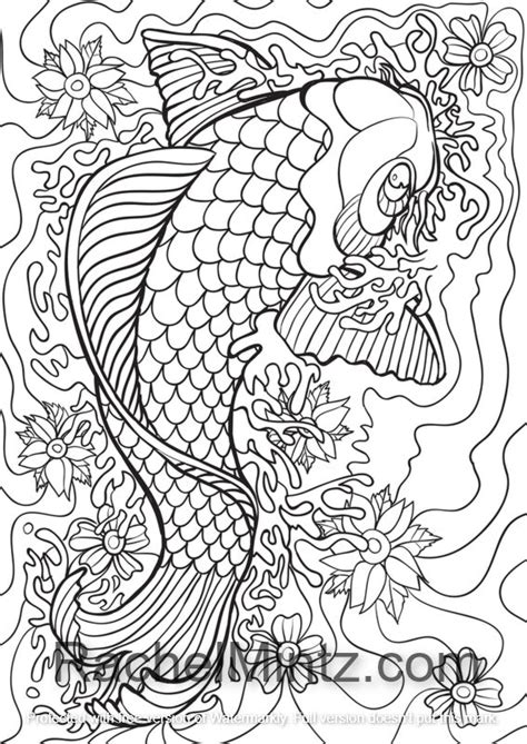 koi fish pond japanese gold fish coloring  book  adults