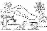 Pemandangan Alam Sketsa Mewarnai Hitam Gunung Pola Gampang Indah Kartun Kolase Paud Langit Buku Nusantara Harian sketch template