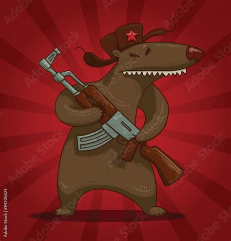 vector russian bear with a submachine gun cartoon image of russian