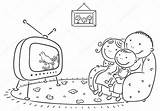 Tv Watching Family Together Coloring People Pages Popular Illustration Stock Template Happy sketch template