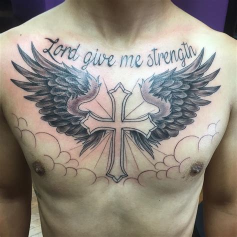 view  cross  angel wings tattoo  men
