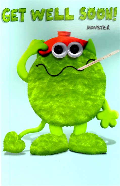 In Hospital Get Well Soon Green Monster Greeting Card Cards Love Kates