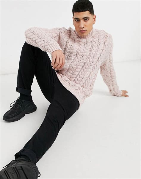 asos design heavyweight hand knit  sweater  mauve purple  fashionisto