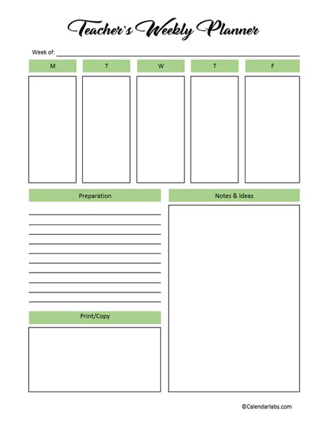 weekly teacher planner template  printable templates