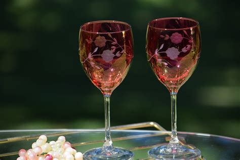 Vintage Red Wine Glasses Set Of 4 Vintage Red Etched Wine Glasses