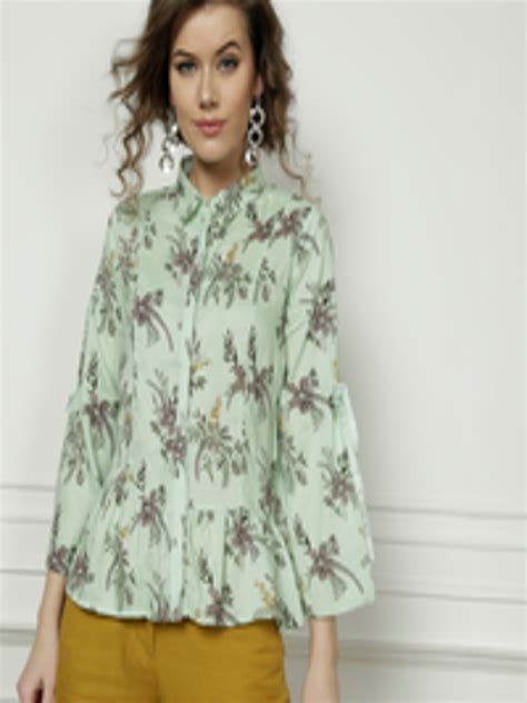 buy    women green floral print shirt style top tops  women  myntra