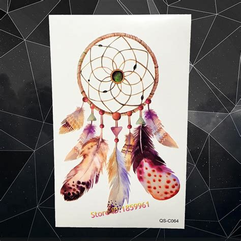 feather colour dreamcatcher temporary tattoo for women sexy body art